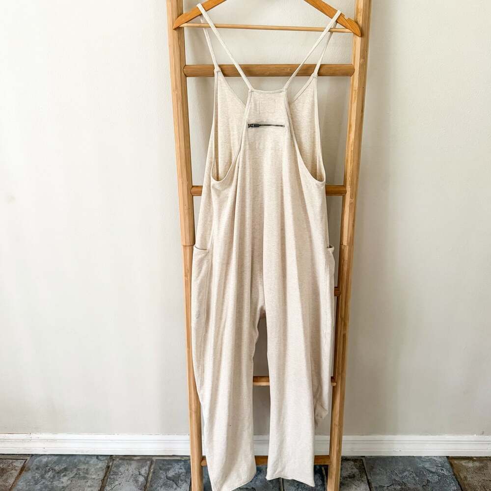Free People Movement Hot Shot Jumpsuit Small Oatmeal Harem Overalls Cotton - Picture 8 of 12